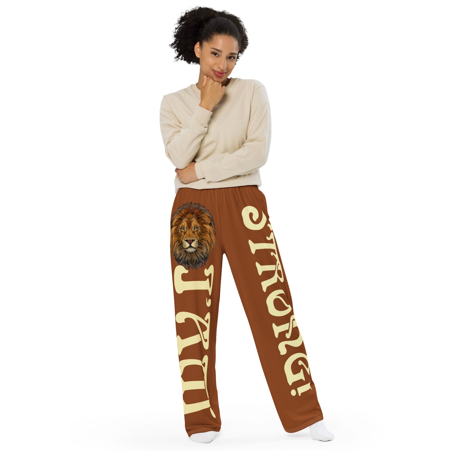 “I’AM STRONG!”Brown Unisex Wide-Leg Pants W/Fawn Font