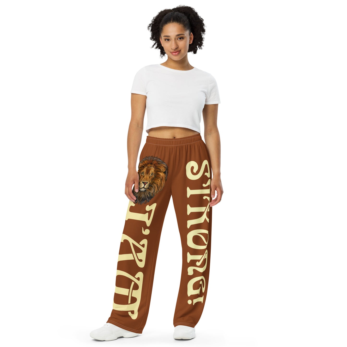 “I’AM STRONG!”Brown Unisex Wide-Leg Pants W/Fawn Font