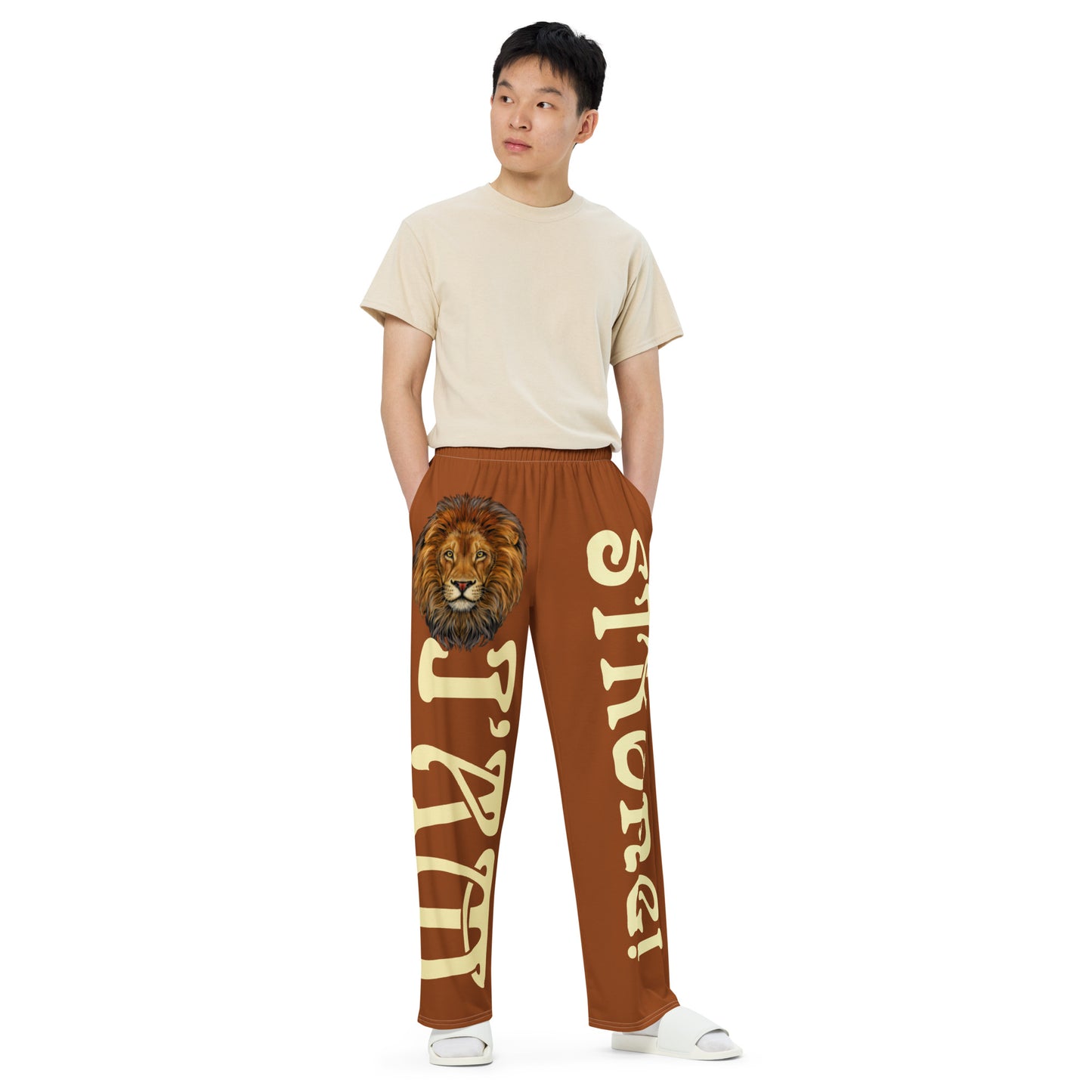 “I’AM STRONG!”Brown Unisex Wide-Leg Pants W/Fawn Font