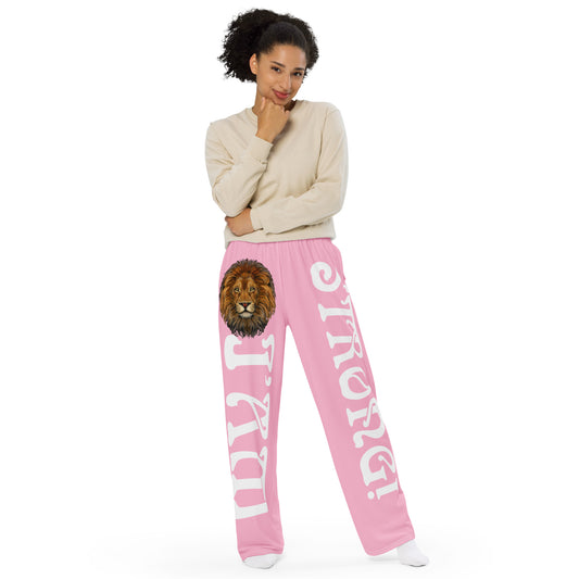 “I’AM STRONG!” Cotton Candy Unisex Wide-Leg Pants W/White Font