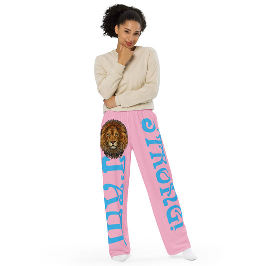 “I’AM STRONG!” Cotton Candy Unisex Wide-Leg Pants W/SkyBlue Font