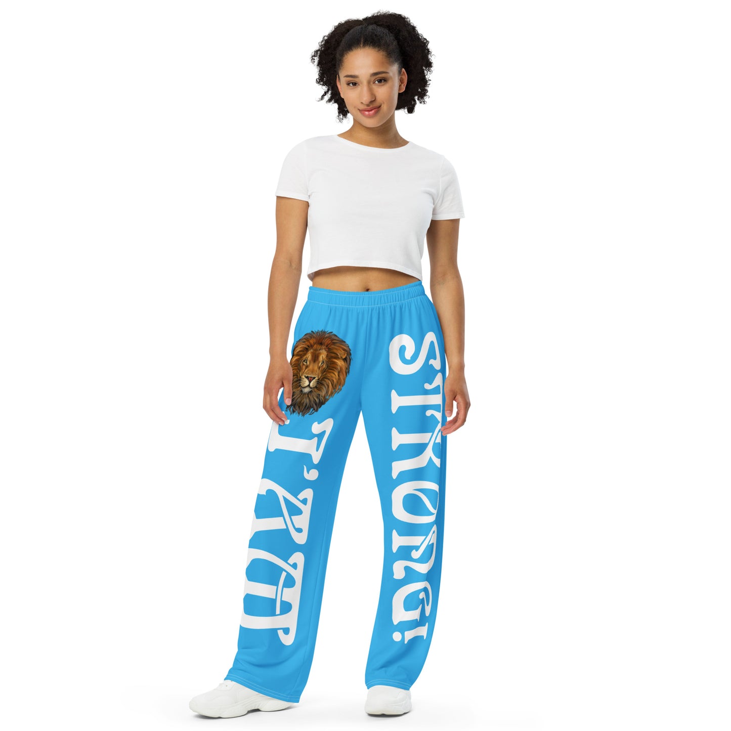 “I’AM STRONG!” SkyBlue Unisex Wide-Leg Pants W/White Font