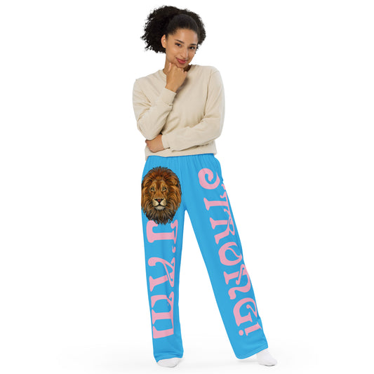 “I’AM STRONG!” SkyBlue Unisex Wide-Leg Pants W/Cotton Candy Font