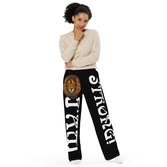 “I’AM STRONG!”Black Unisex Wide-Leg Pants W/White Font