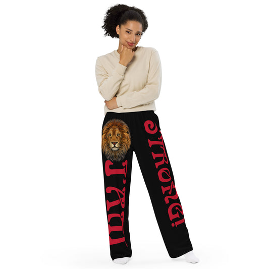 “I’AM STRONG!” Black Unisex Wide-Leg Pants W/Red Font