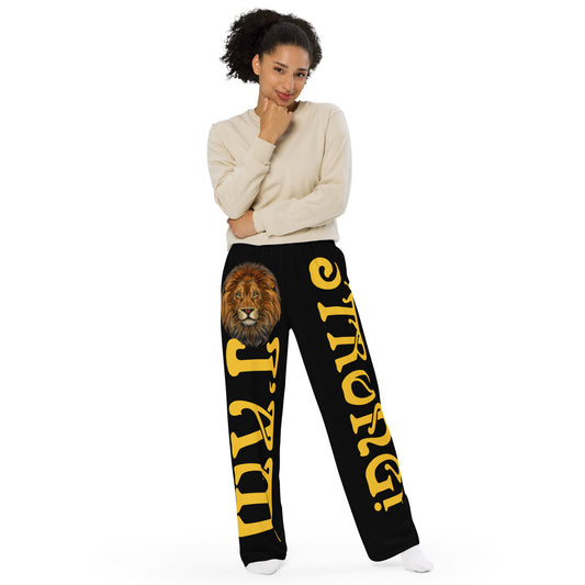 “I’AM STRONG!”Black Unisex Wide-Leg Pants W/Yellow Font