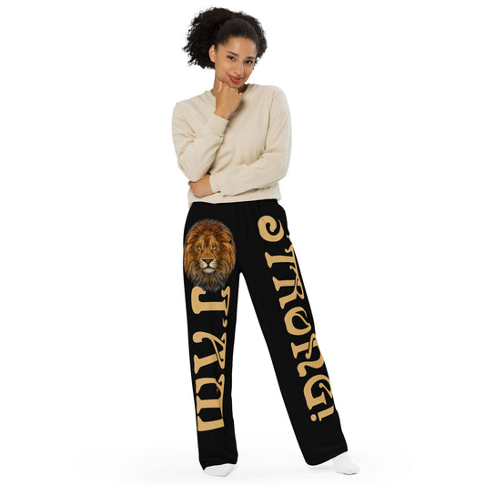 “I’AM STRONG!” Black Unisex Wide-Leg Pants W/Fawn Font