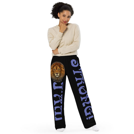 “I’AM STRONG!” Black Unisex Wide-Leg Pants W/Purple Font