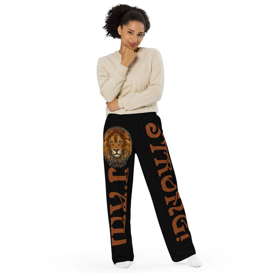 “I’AM STRONG!” Black Unisex Wide-Leg Pants W/Brown Font