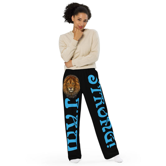 “I’AM STRONG!” Black Unisex Wide-Leg Pants W/SkyBlue Font