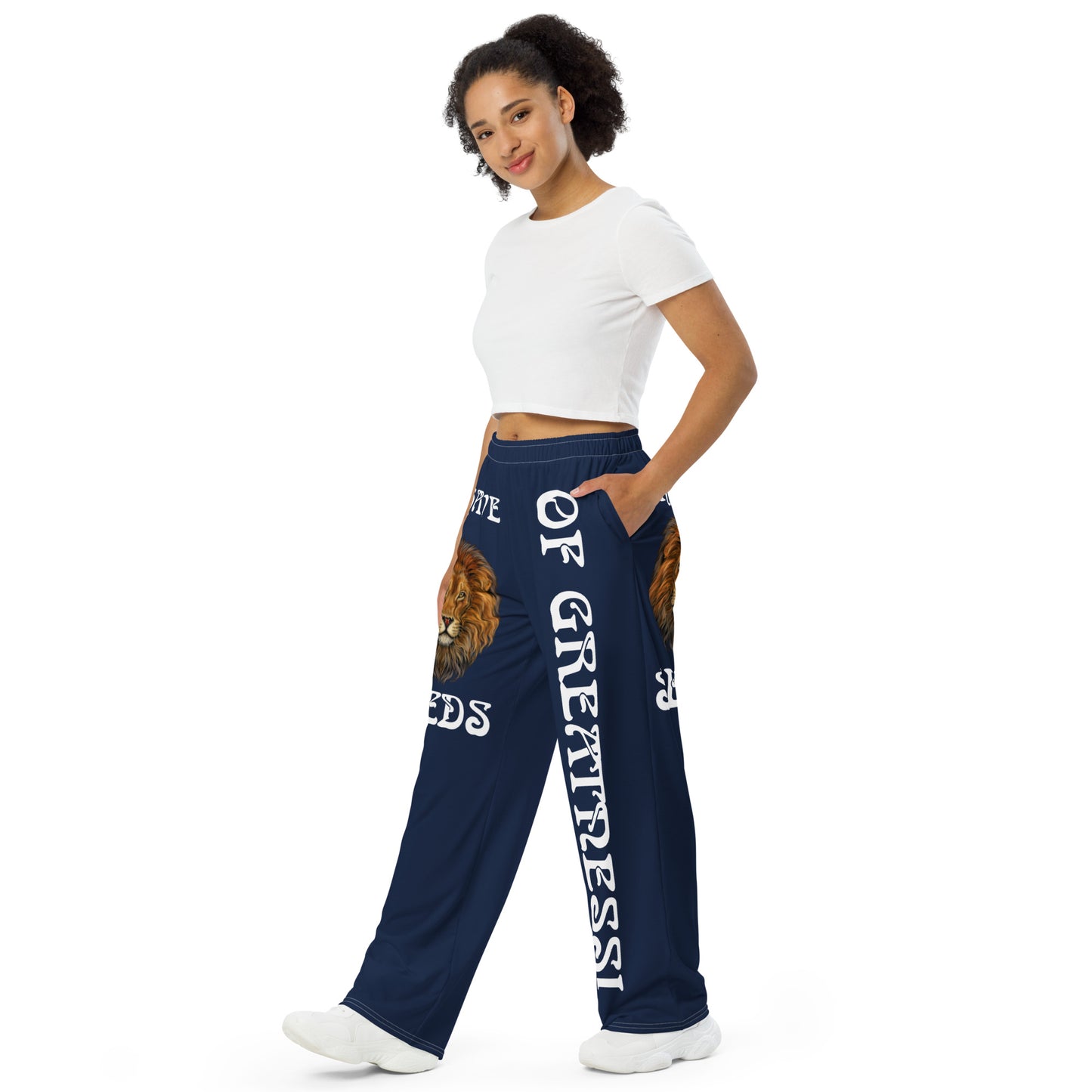 “I HAVE SEEDS OF GREATNESS!” Navy Unisex Wide-Leg Pants W/White Font