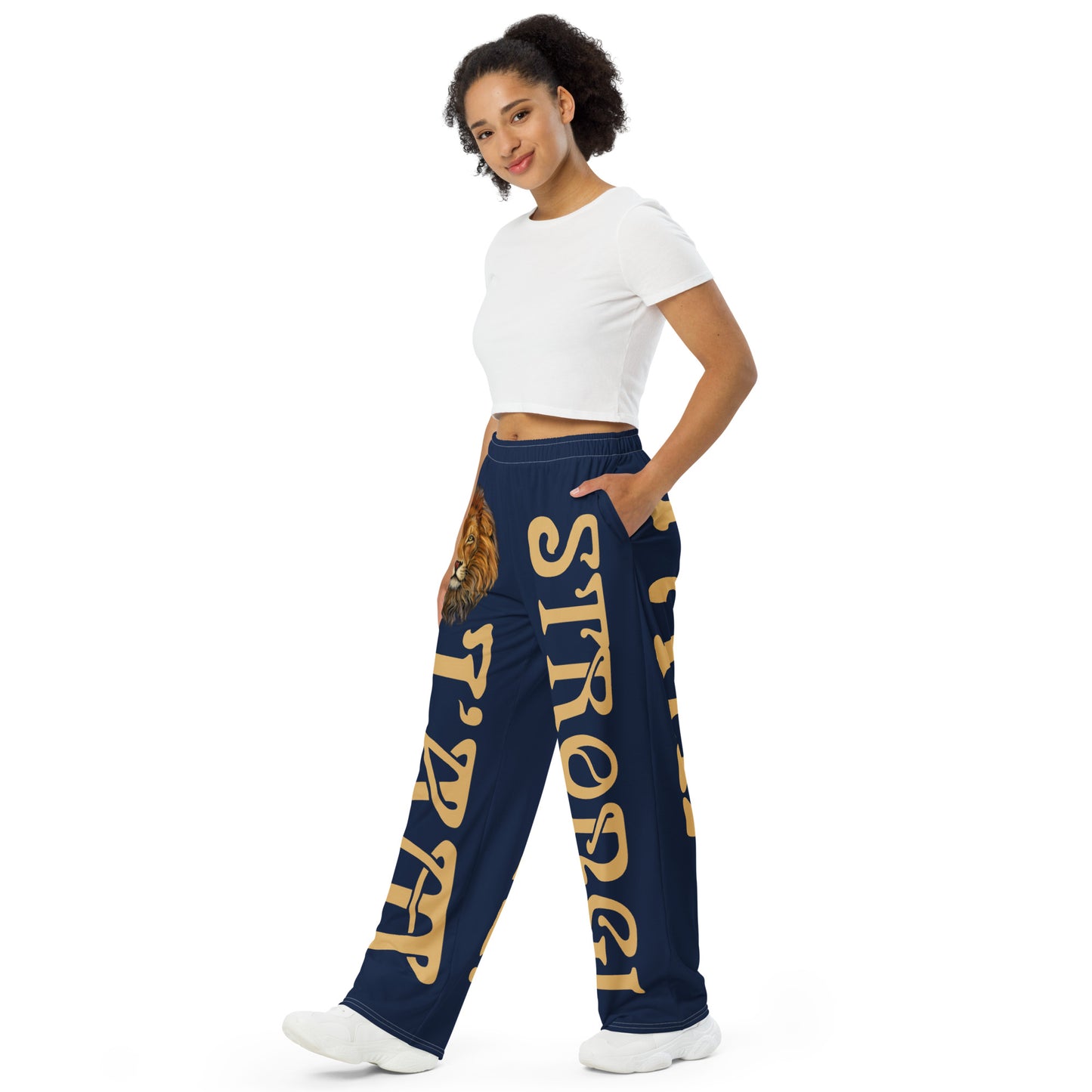 “I’AM STRONG!” Navy Unisex Wide-Leg Pants W/Fawn Font