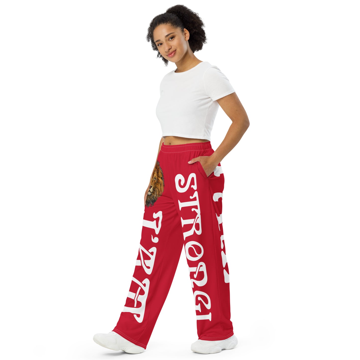 “I’AM STRONG!” Red Unisex Wide-Leg Pants W/White Font