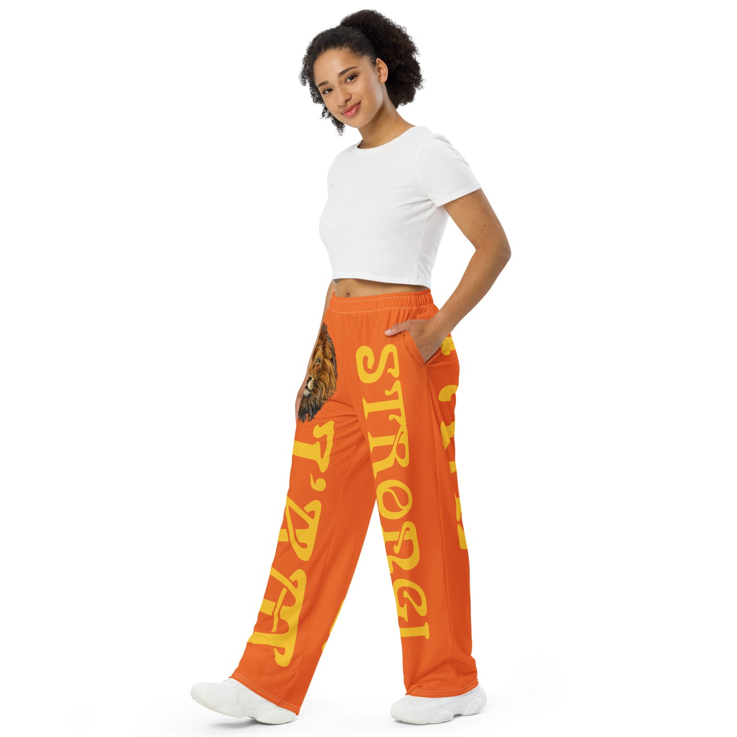 “I’AM STRONG!” Orange Unisex Wide-Leg Pants W/Yellow Font