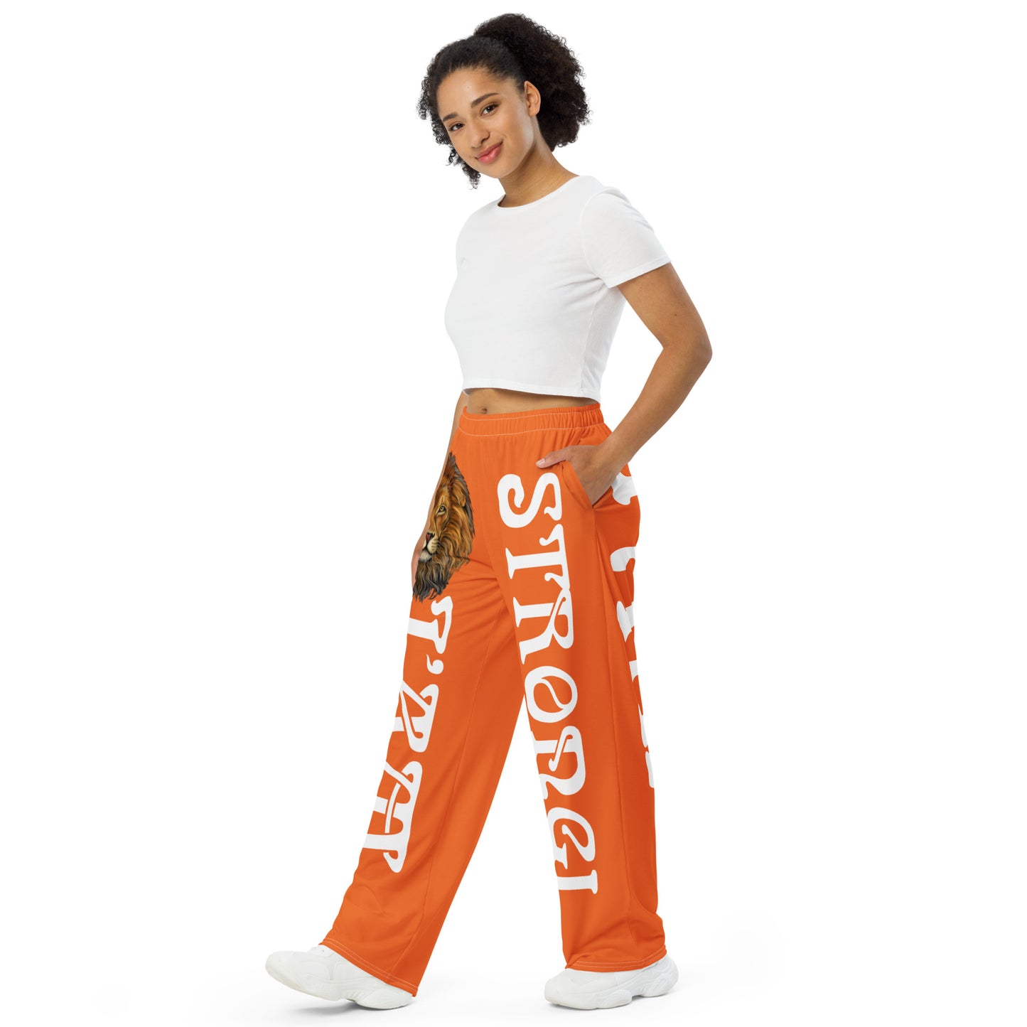 “I’AM STRONG!” Orange Unisex Wide-Leg Pants W/White Font