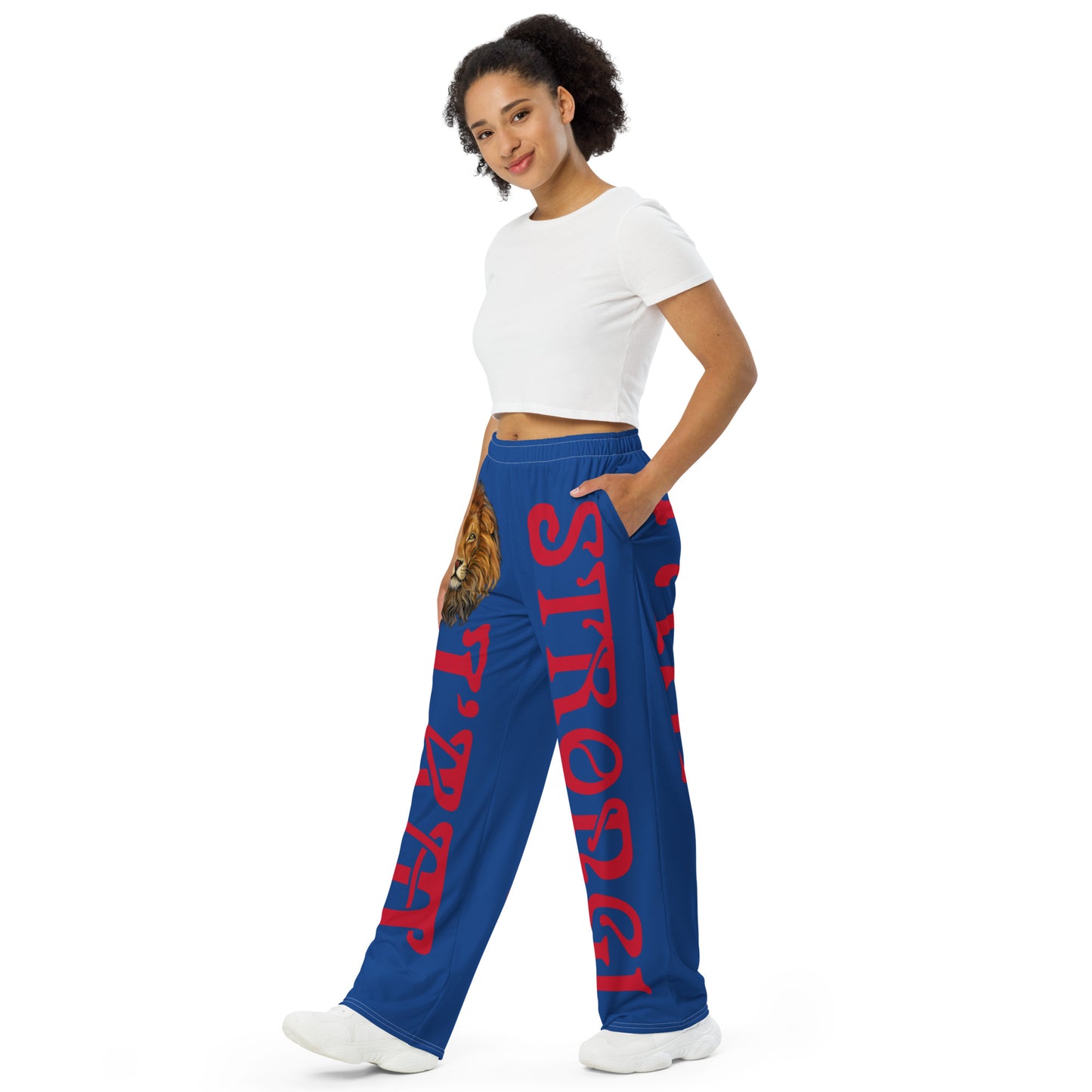 “I’AM STRONG!” Blue Unisex Wide-Leg Pants W/Red Font