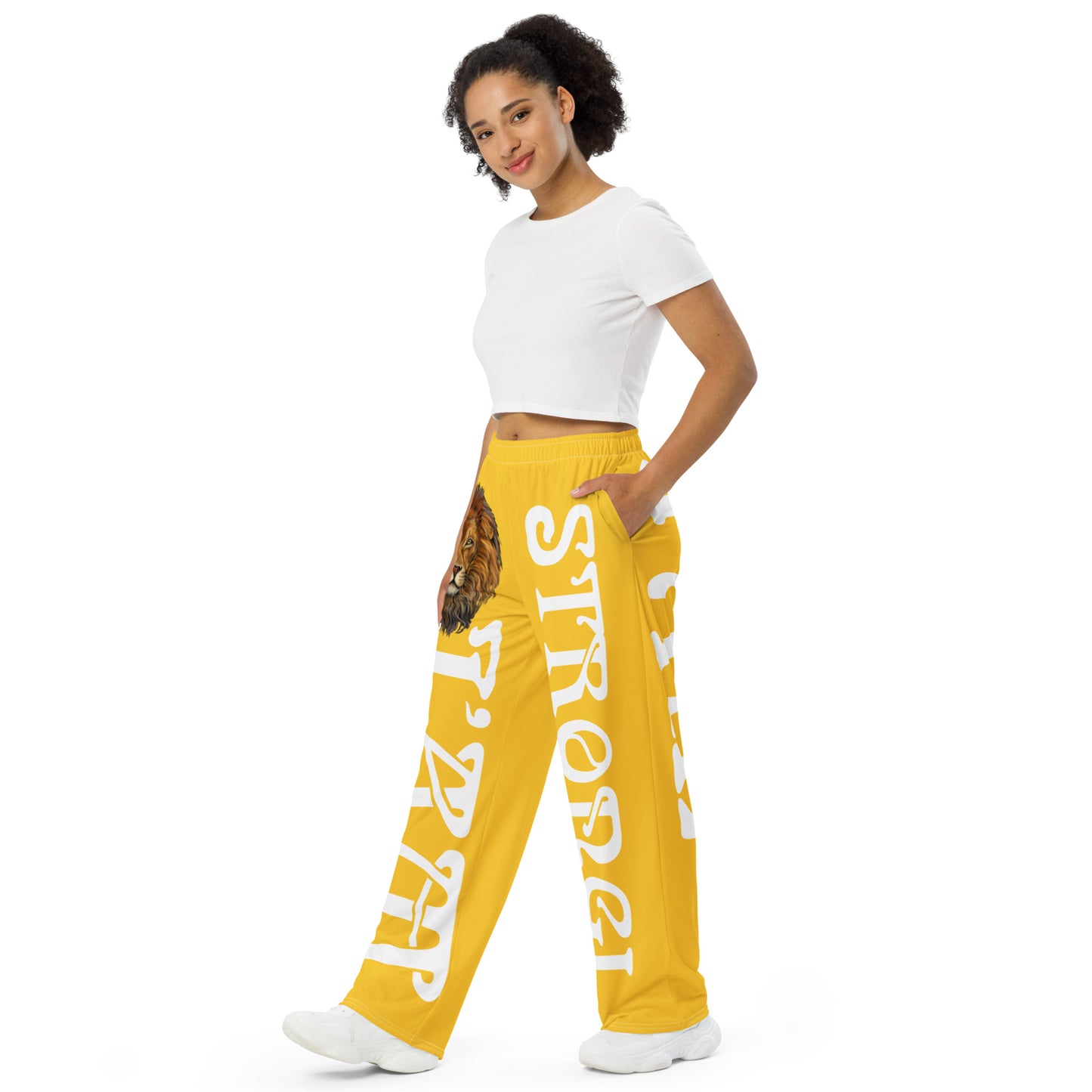 “I’AM STRONG!” Yellow Unisex Wide-Leg Pants W/White Font