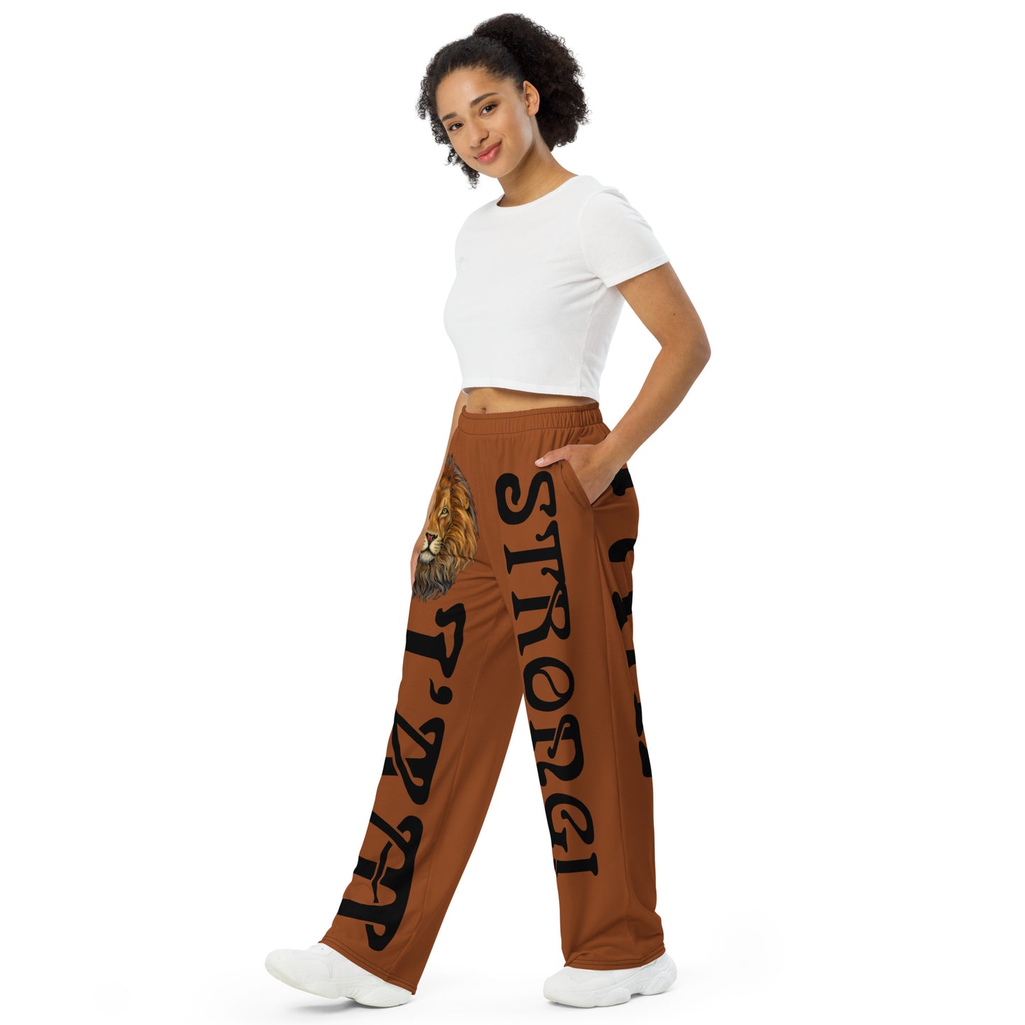 “I’AM STRONG!” Brown Unisex Wide-Leg Pants W/Black Font