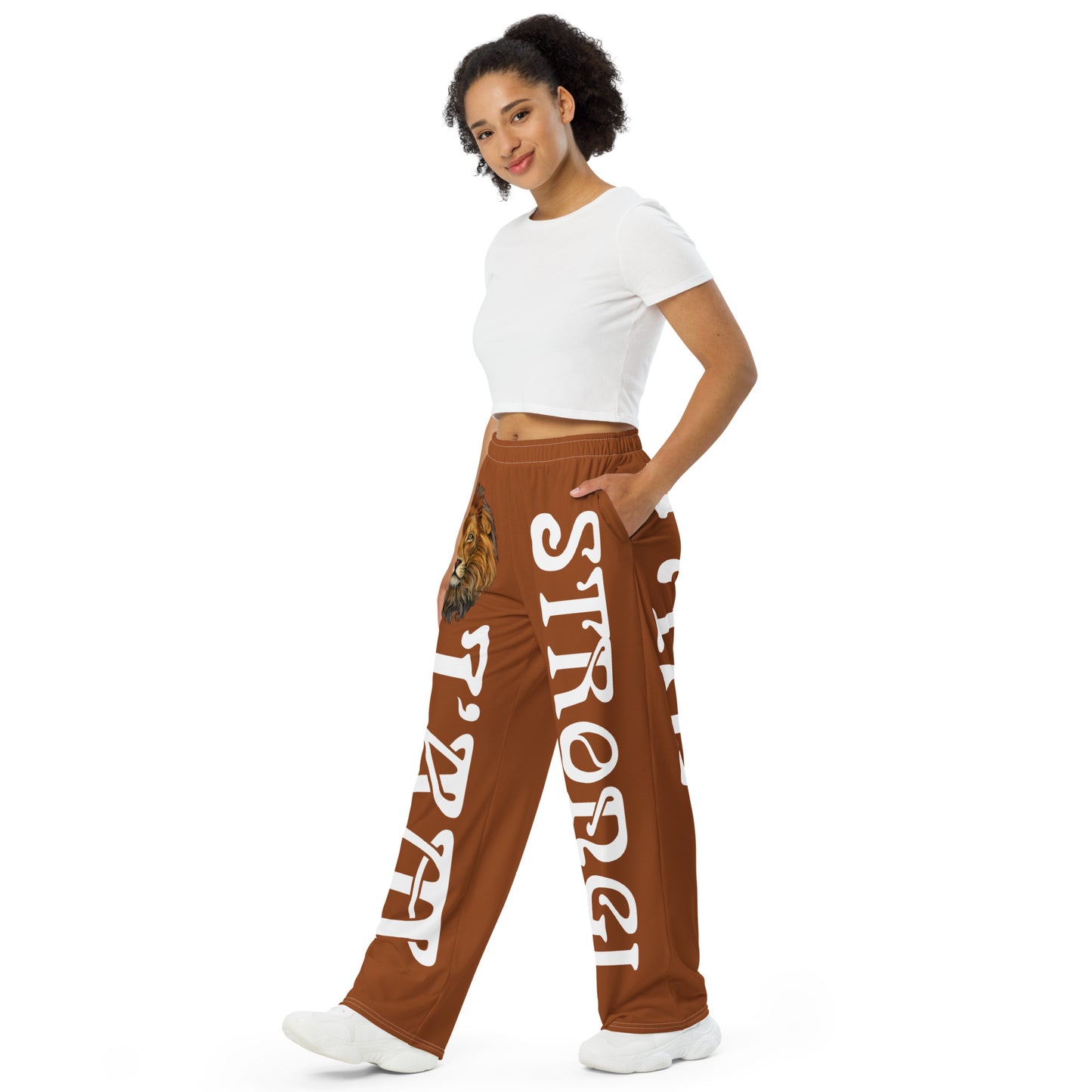 “I’AM STRONG!” Brown Unisex Wide-Leg Pants W/White Font