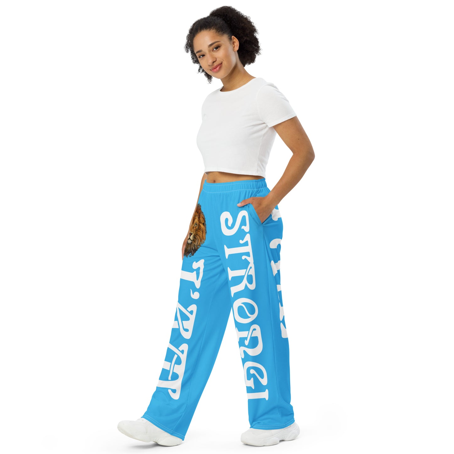 “I’AM STRONG!” SkyBlue Unisex Wide-Leg Pants W/White Font