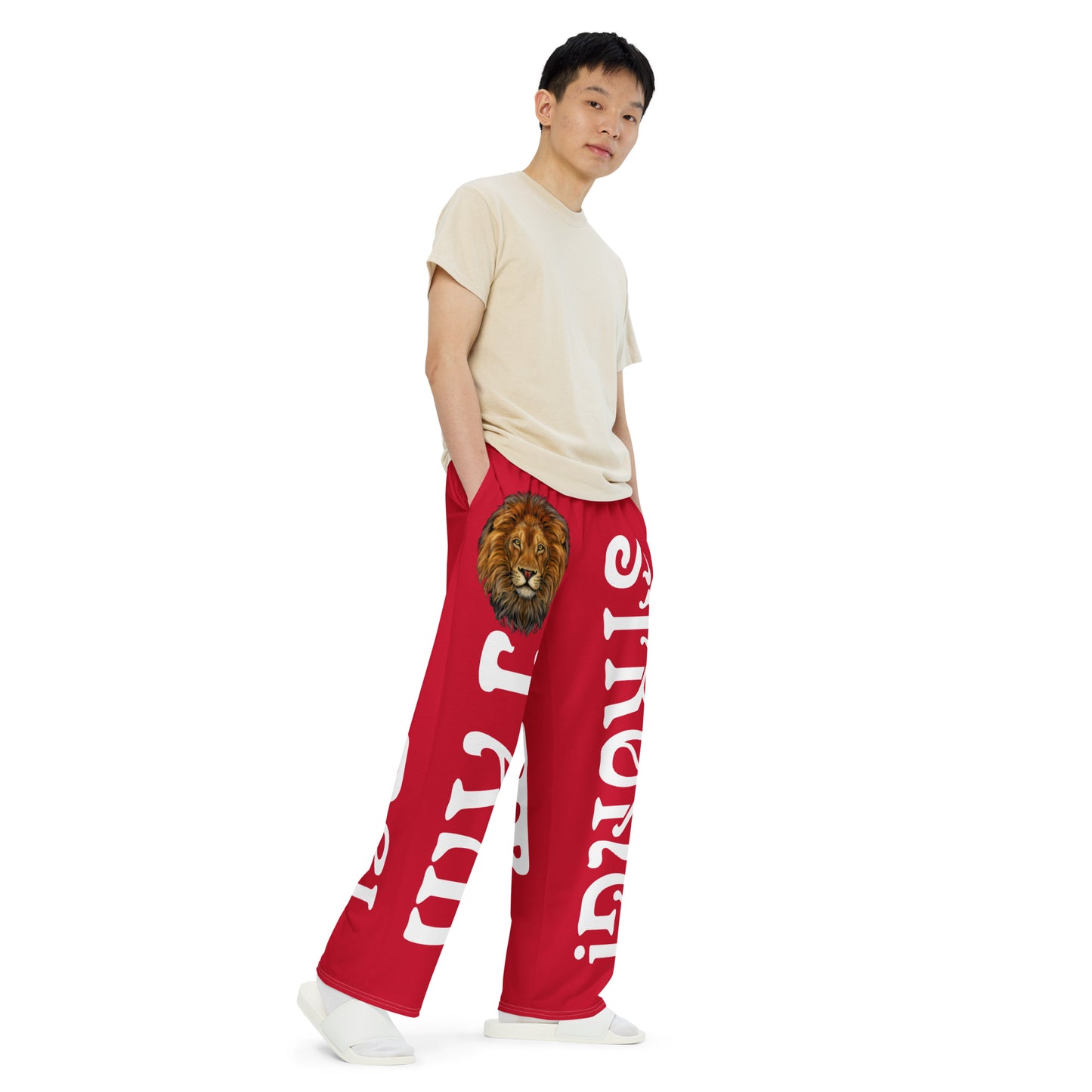 “I’AM STRONG!” Red Unisex Wide-Leg Pants W/White Font