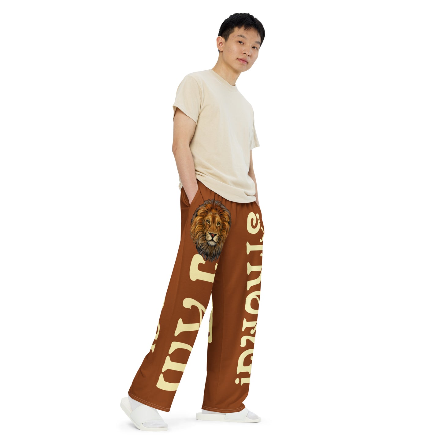 “I’AM STRONG!”Brown Unisex Wide-Leg Pants W/Fawn Font