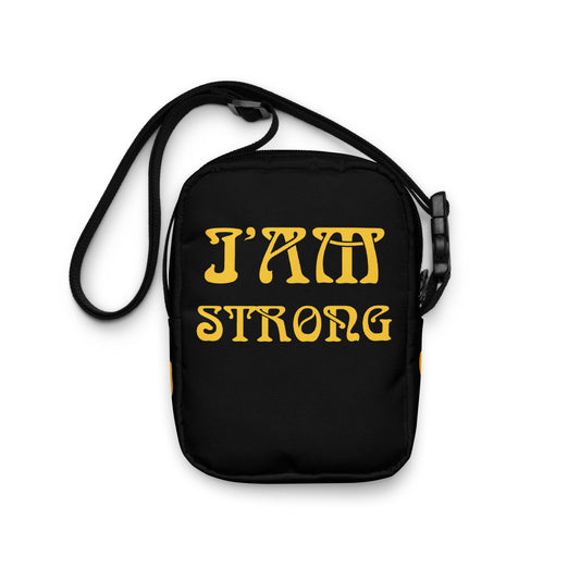 “I’AM STRONG”Black Utility Crossbody Bag W/Yellow Font