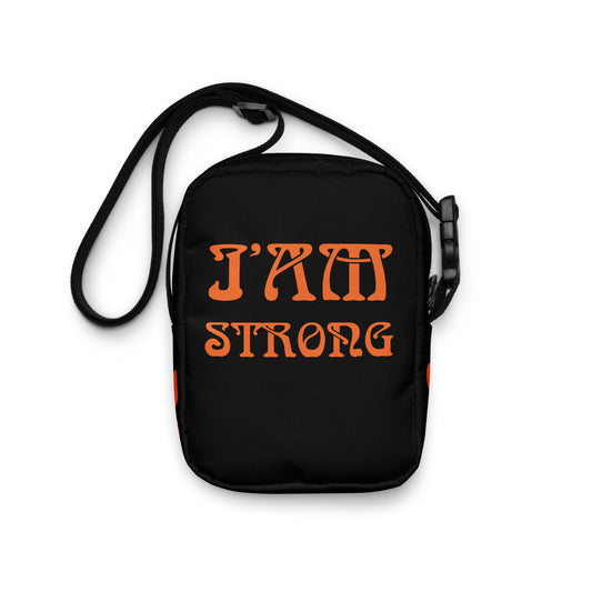 “I’AM STRONG”Black Utility Crossbody Bag W/Orange Font