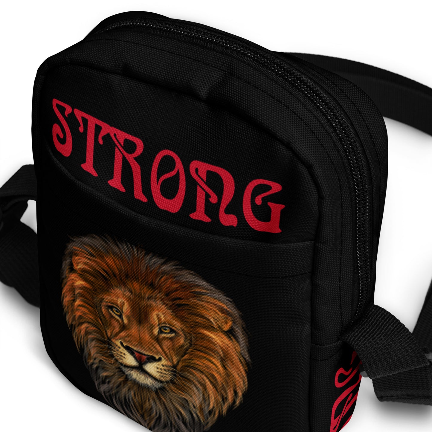 “I’AM STRONG”Black Utility Crossbody Bag W/Red Font