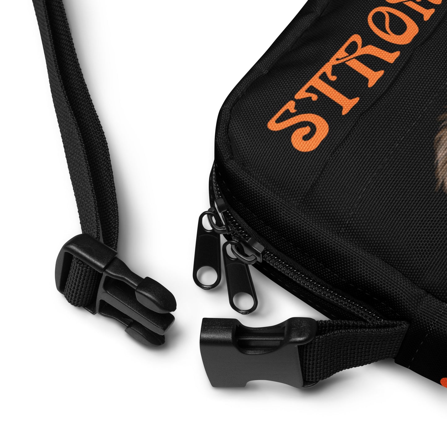 “I’AM STRONG”Black Utility Crossbody Bag W/Orange Font