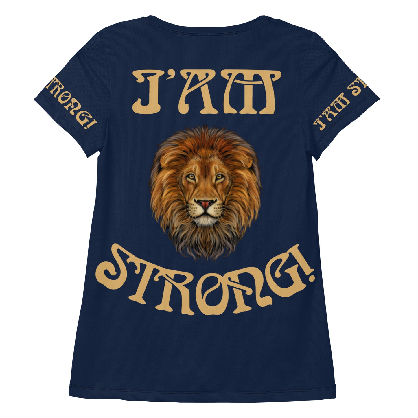 “STRONG”Navy All-Over Print Women's Athletic T-Shirt W/Fawn Font