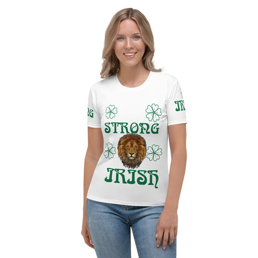 “STRONG,IRISH”White Women's T-Shirt W/Green Font