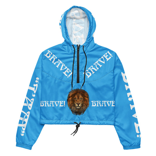 “BRAVE!”SkyBlue Women’s Cropped Windbreaker W/White Font