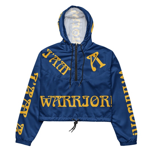 “I’AM A WARRIOR!” Blue Women’s Cropped Windbreaker W/Yellow Font