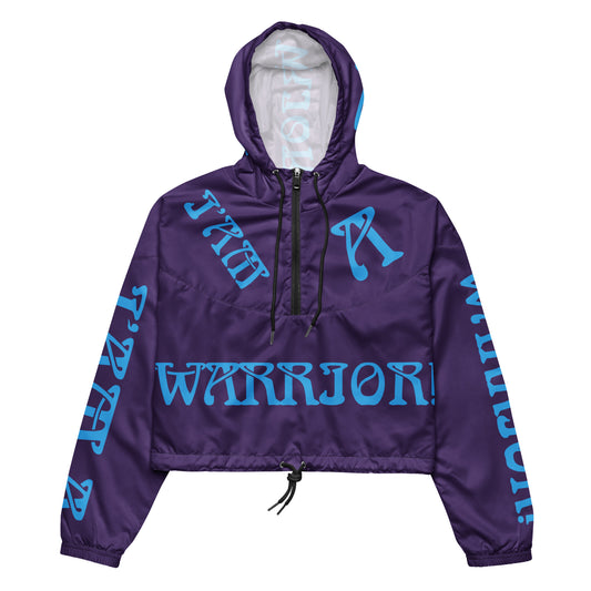 “I’AM A WARRIOR!” Purple Women’s Cropped Windbreaker W/SkyBlue Font