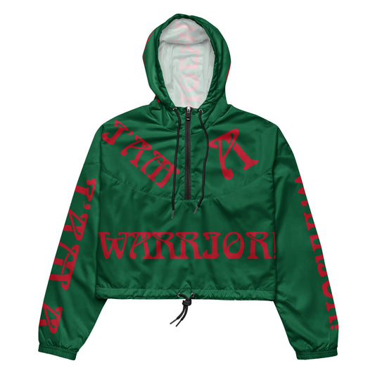 “I’AM A WARRIOR!” Green Women’s Cropped Windbreaker W/Red Font