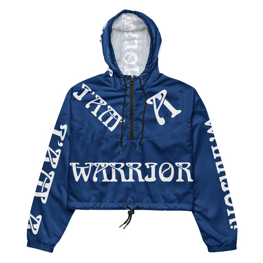 “I’AM A WARRIOR!” Blue Women’s Cropped Windbreaker W/White Font