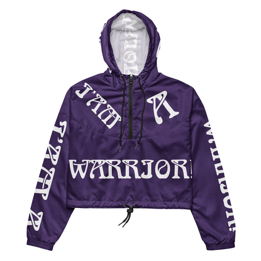 “I’AM A WARRIOR!” Purple Women’s Cropped Windbreaker W/White Font