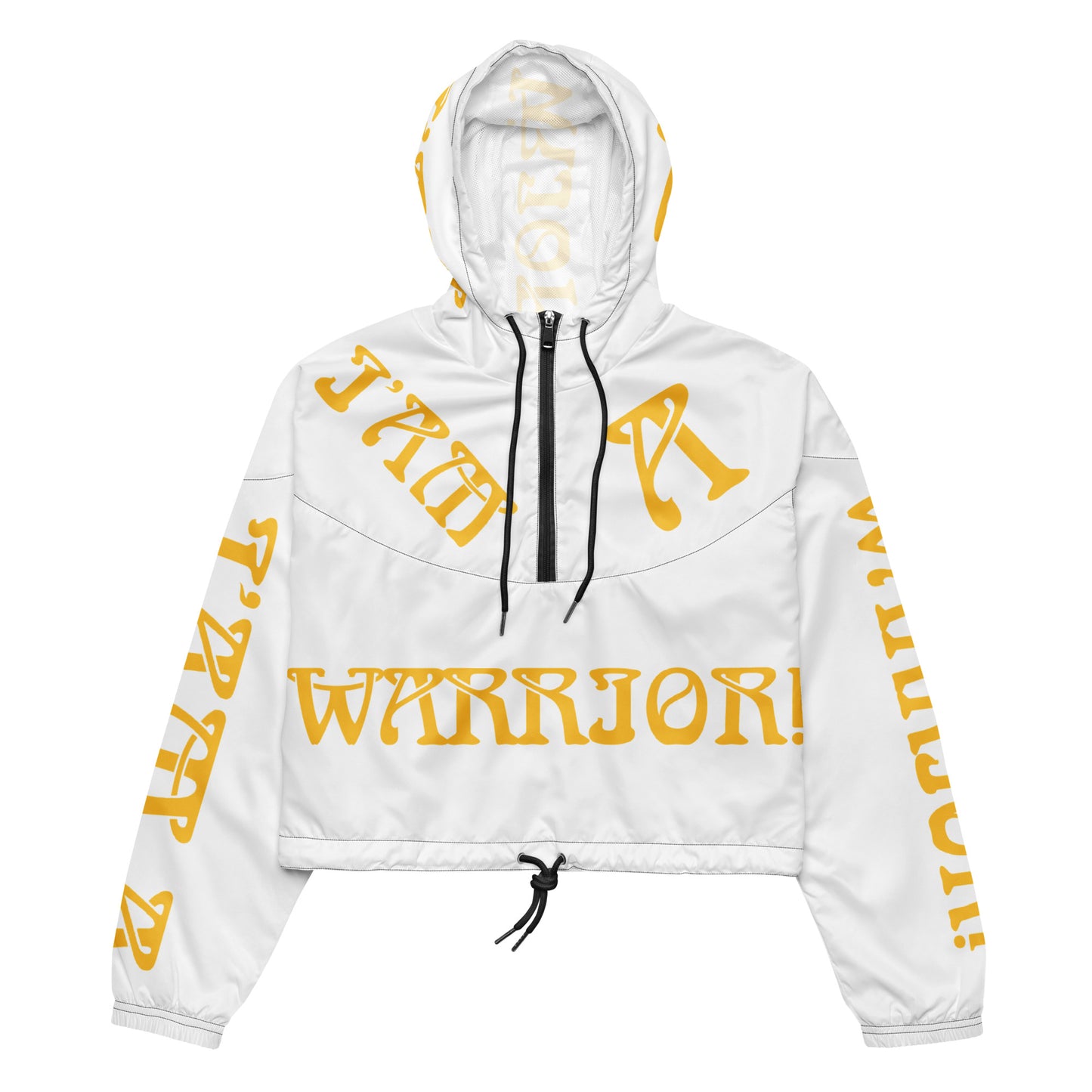 “I’AM A WARRIOR!” White Women’s Cropped Windbreaker W/Yellow Font