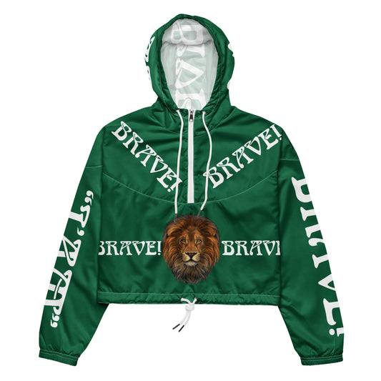 “BRAVE!”Green Women’s Cropped Windbreaker W/White Font