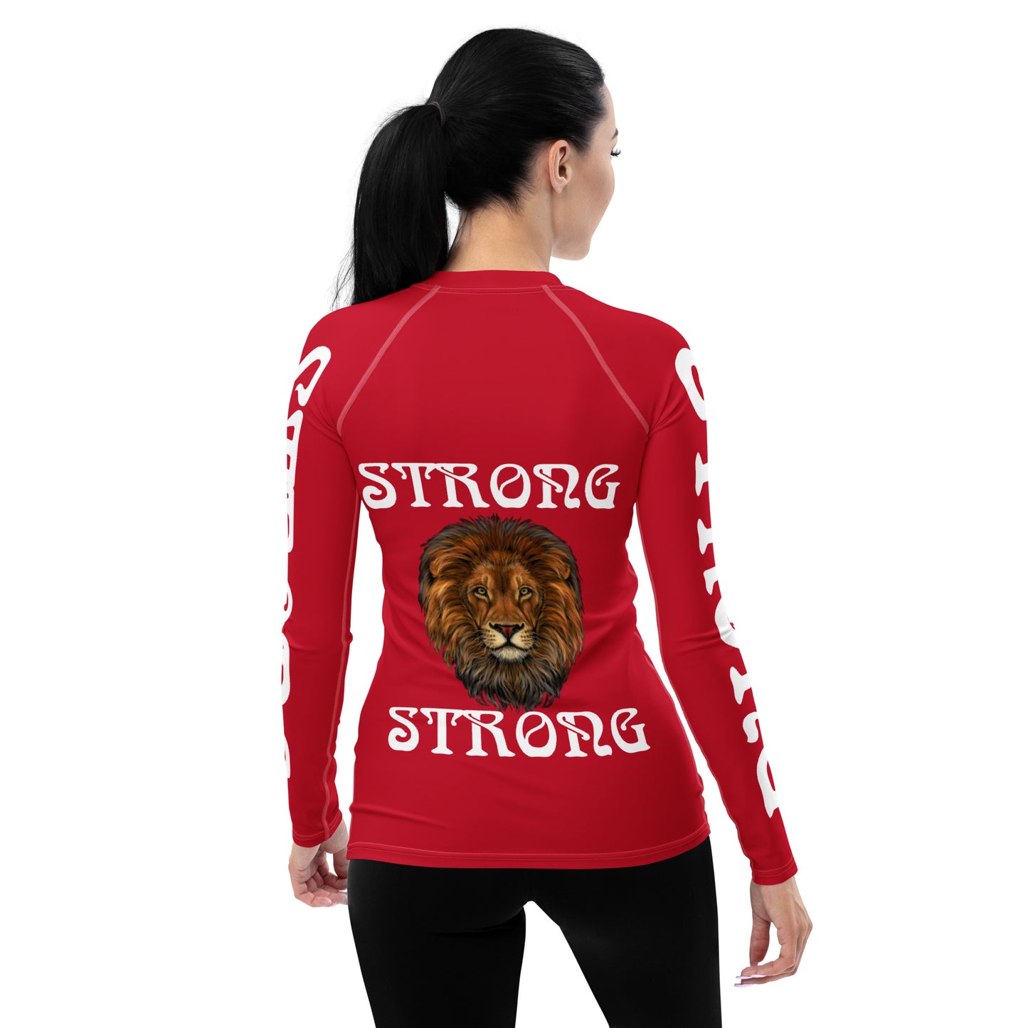 “STRONG” Red Women's Rash Guard W/White Font