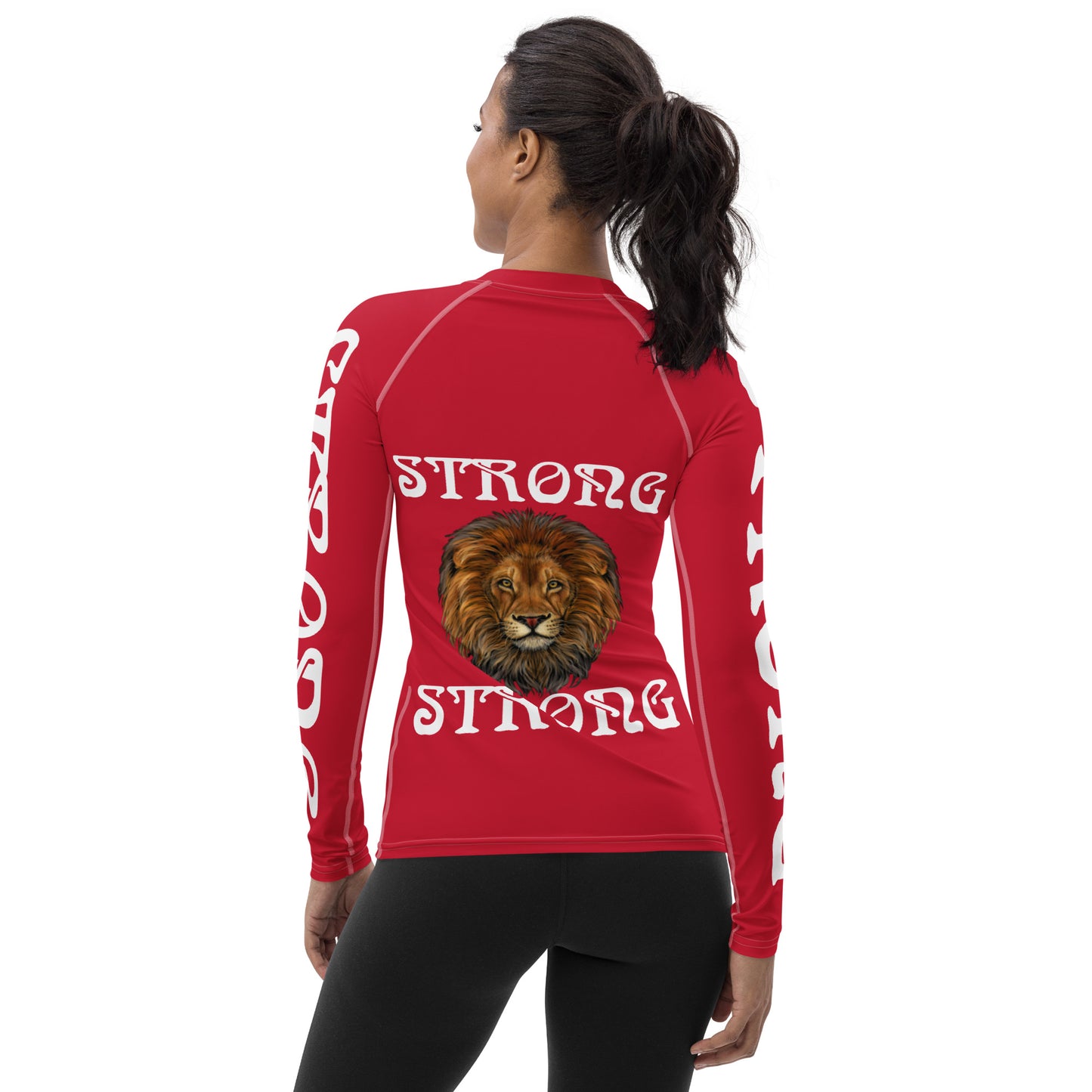 “STRONG” Red Women's Rash Guard W/White Font