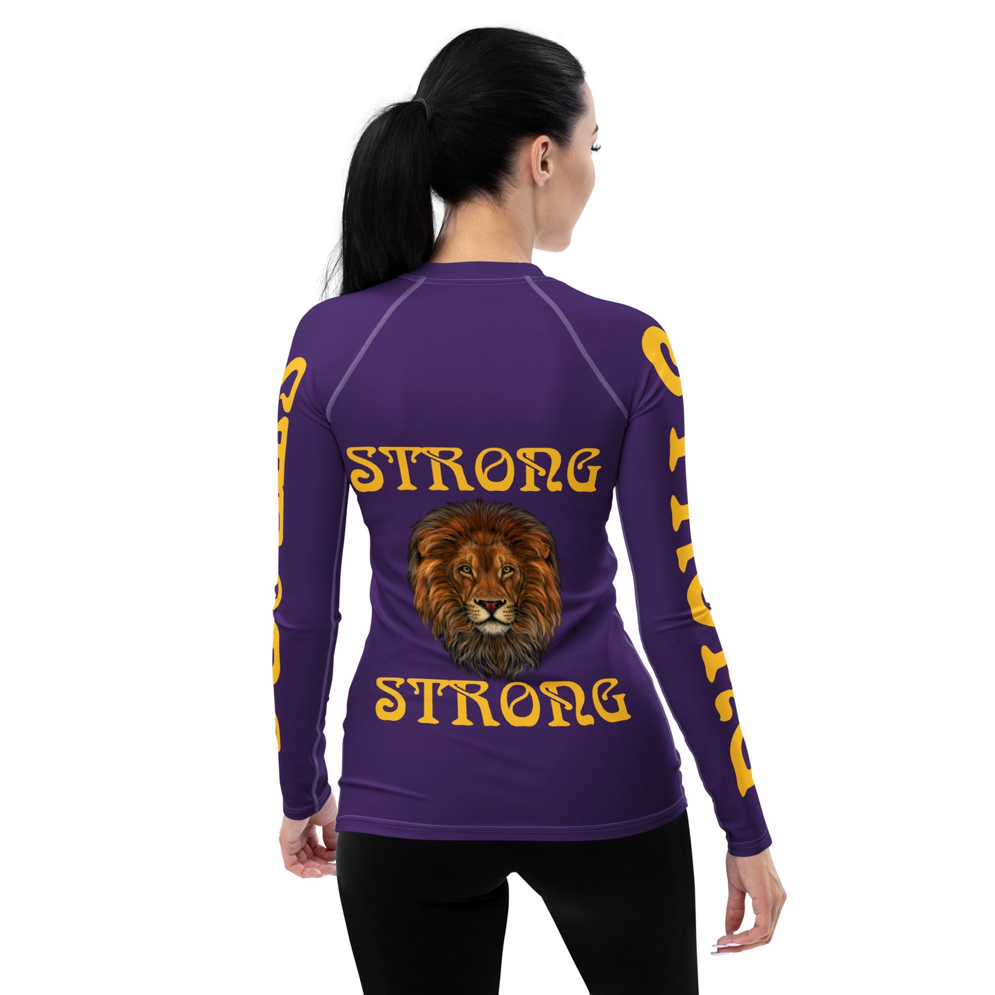 “STRONG” Purple Women's Rash Guard W/Yellow Font