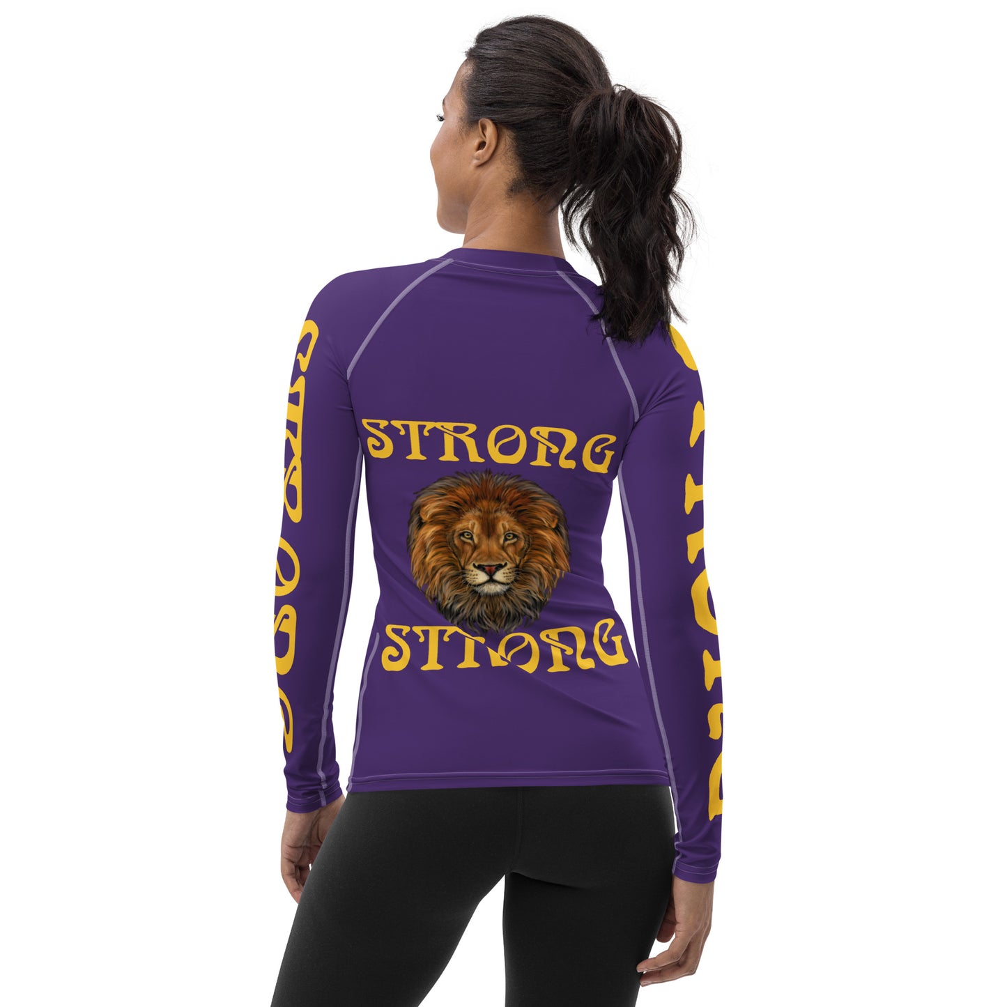 “STRONG” Purple Women's Rash Guard W/Yellow Font