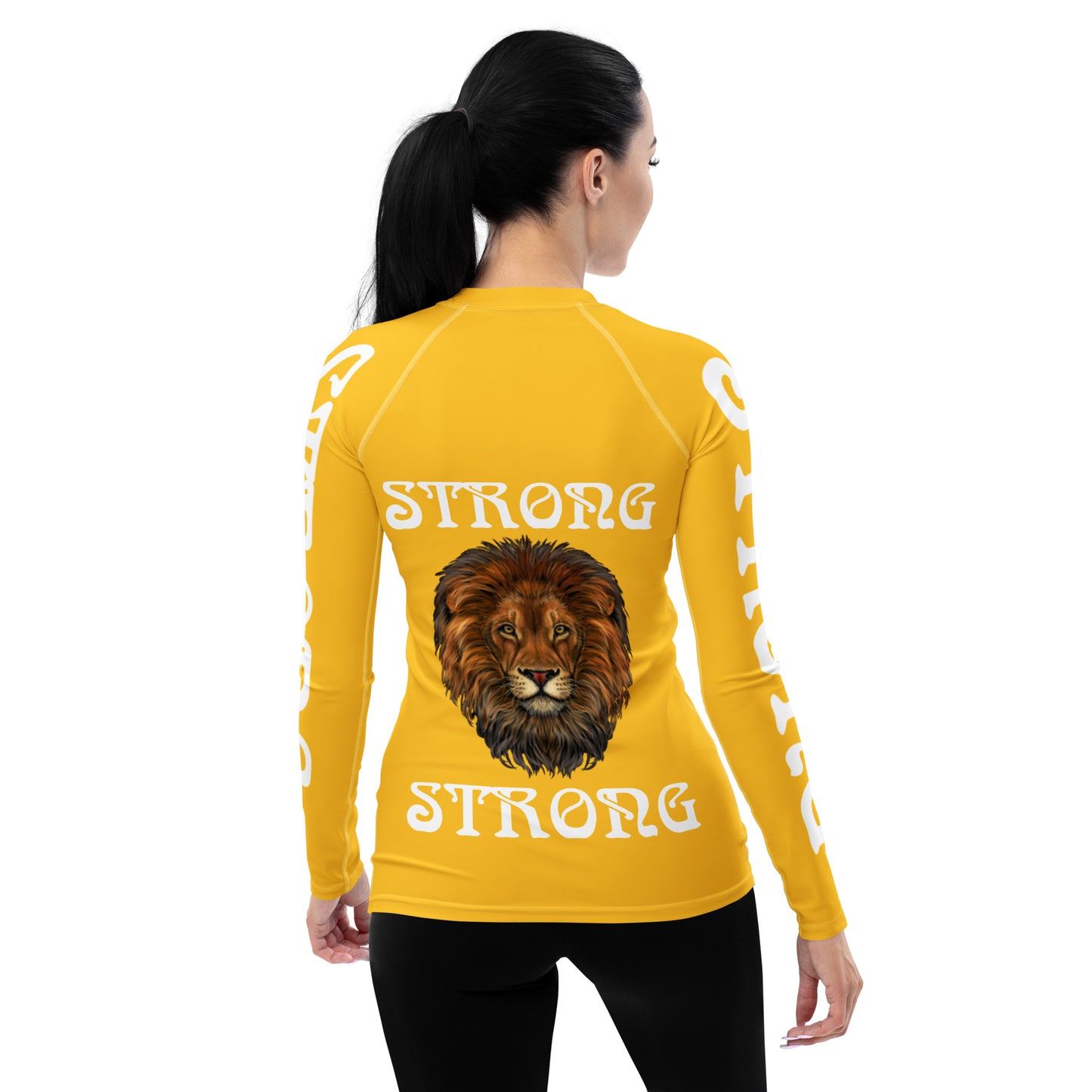 “STRONG” Yellow Women's Rash Guard W/White Font