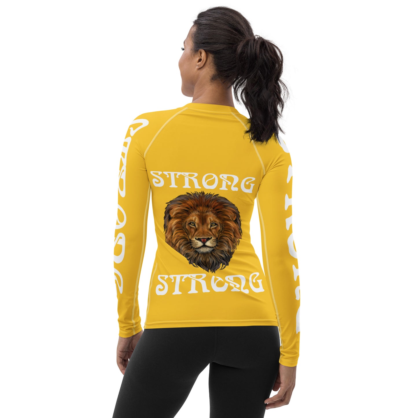 “STRONG” Yellow Women's Rash Guard W/White Font