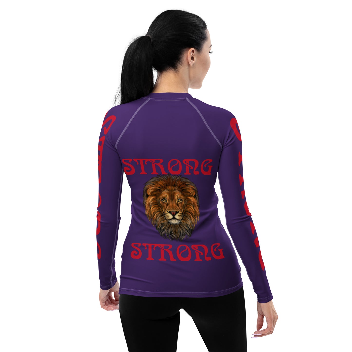 “STRONG” Purple Women's Rash Guard W/Red Font