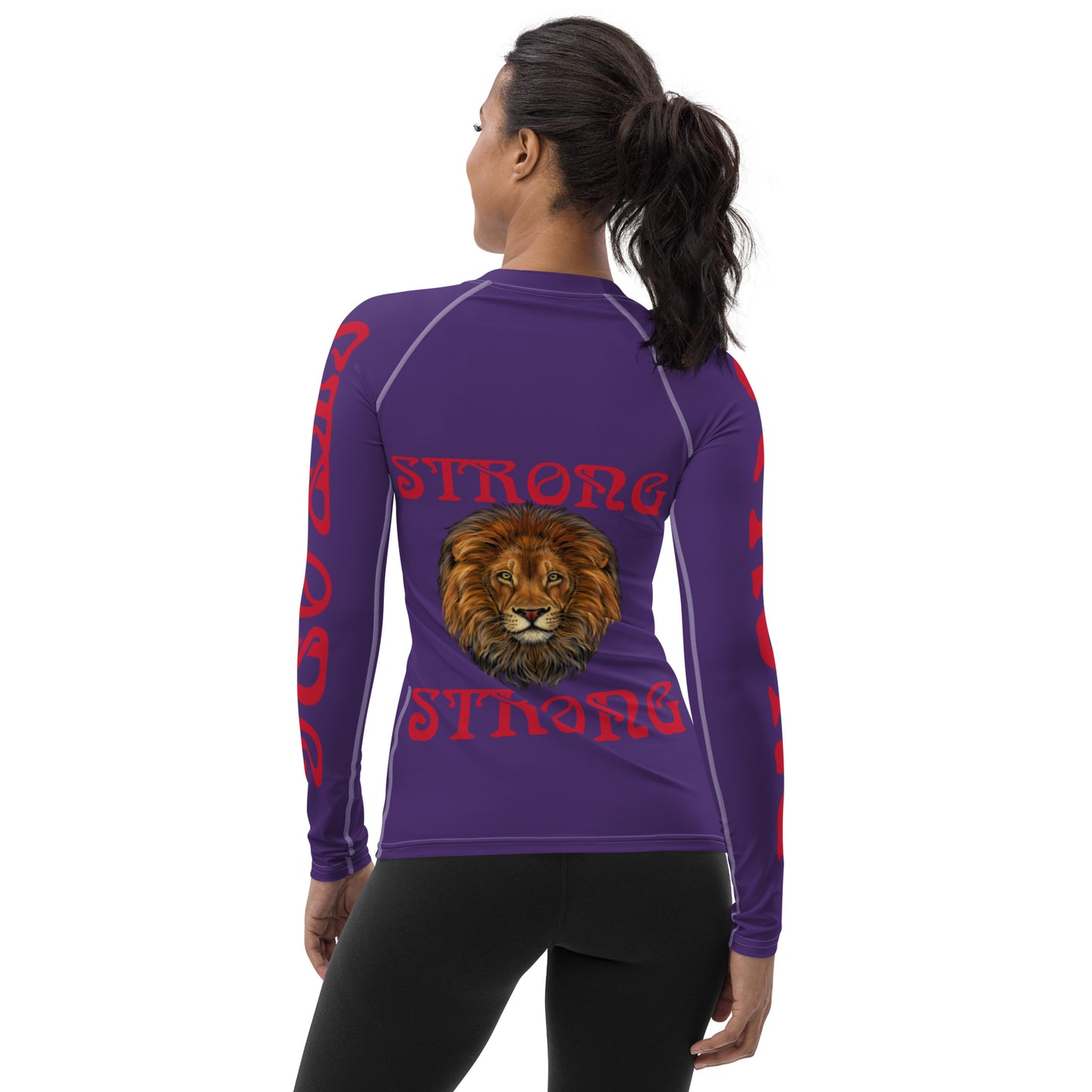 “STRONG” Purple Women's Rash Guard W/Red Font