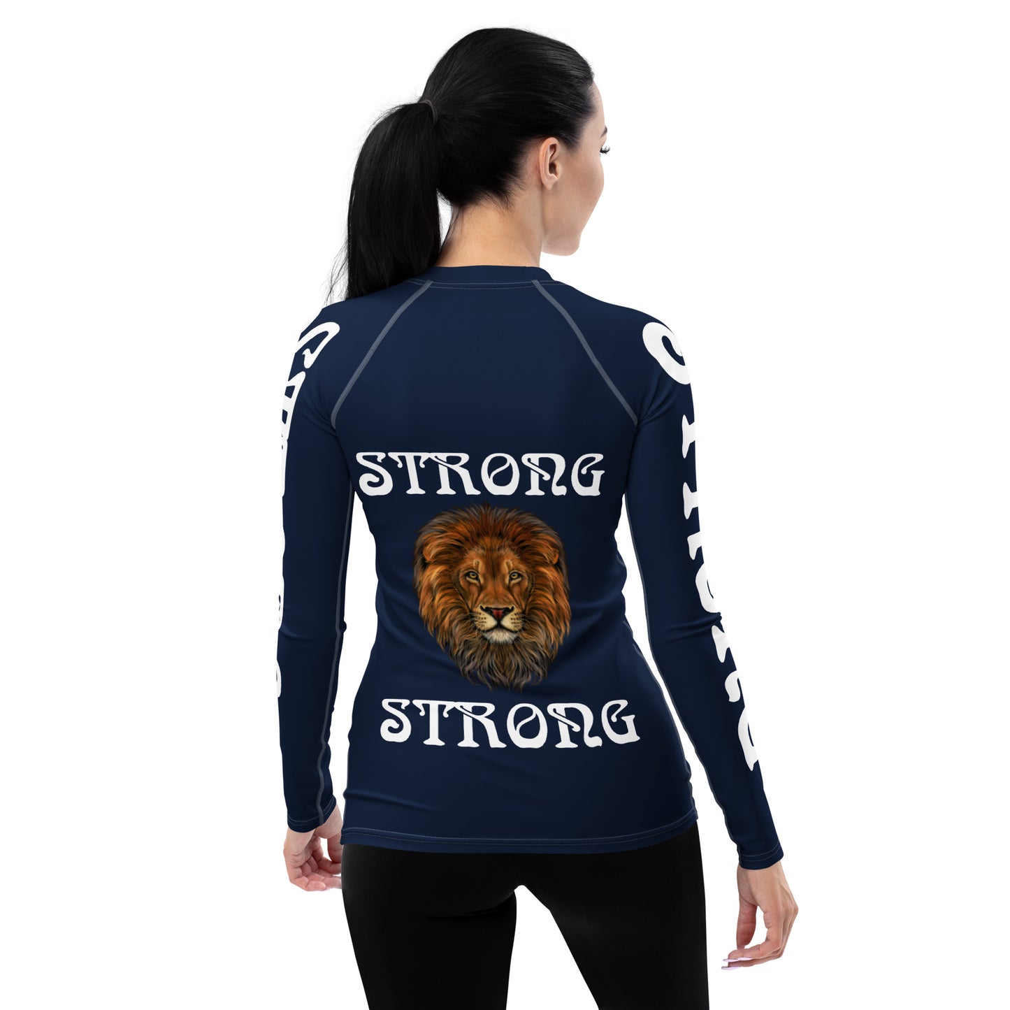 “STRONG” Navy Women's Rash Guard W/White Font