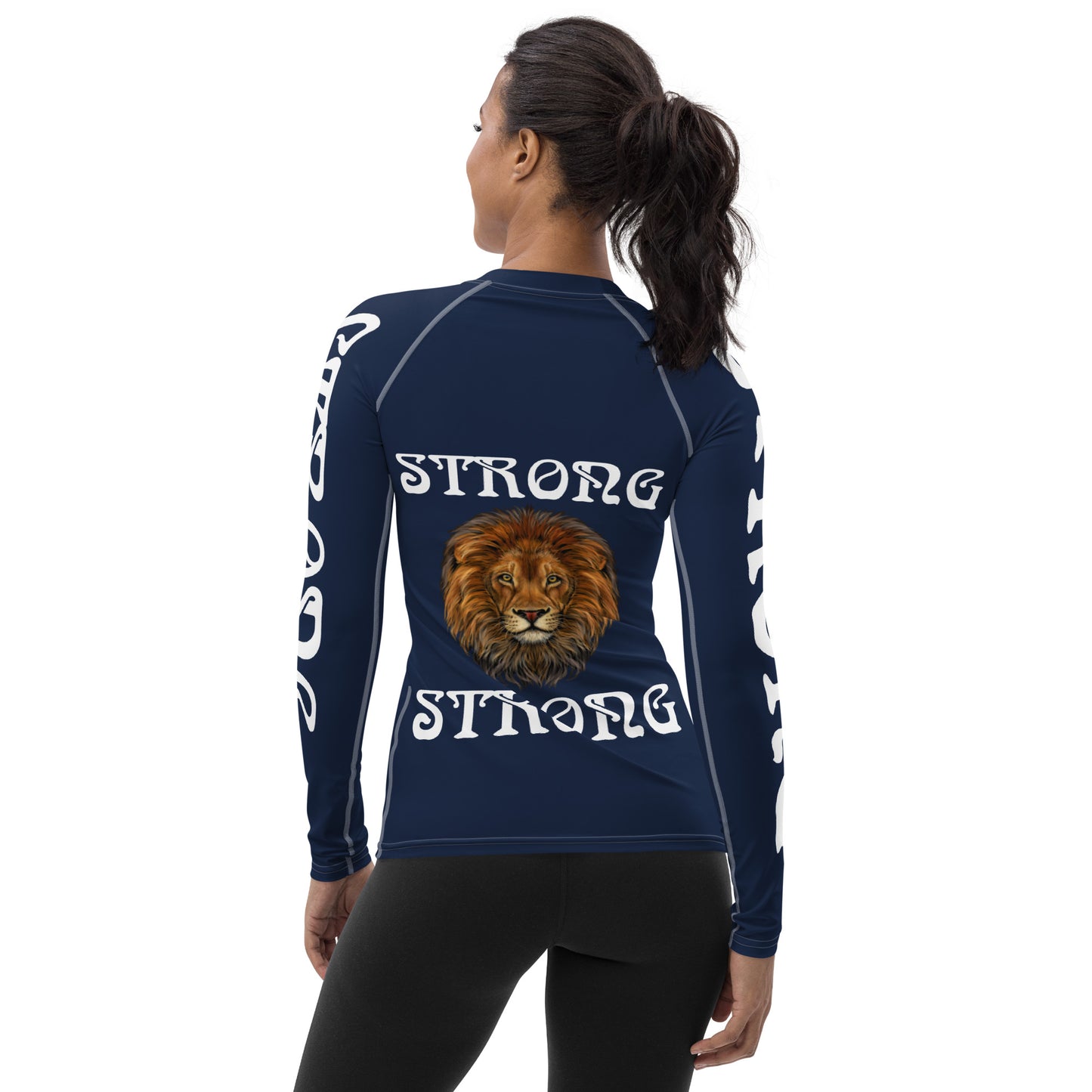 “STRONG” Navy Women's Rash Guard W/White Font